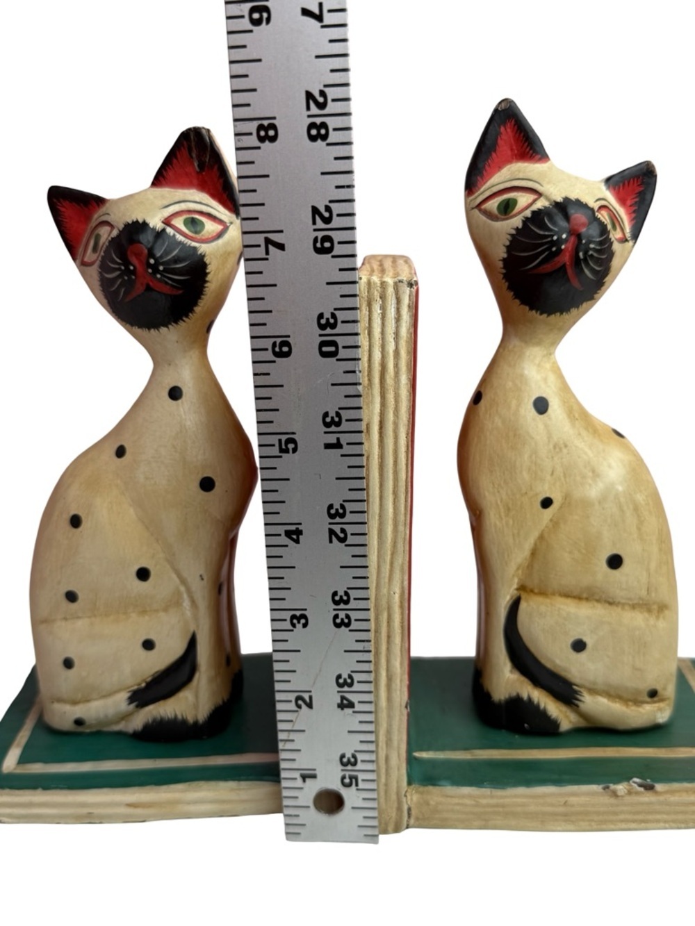 Cat Bookends VTG Set Of 2 Wooden Handmade Sitting Pair Folk Art Handpainted Cats - Picture 11 of 14